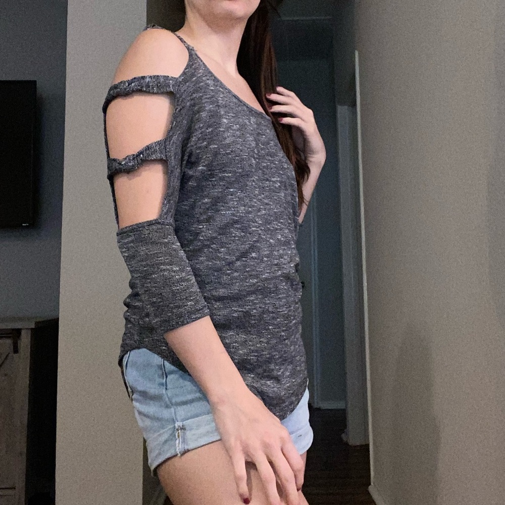 Gray cold shoulder top